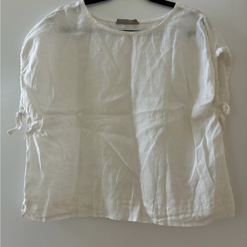 Everlane White Linen Short Sleeve Tie-Sleeve Top